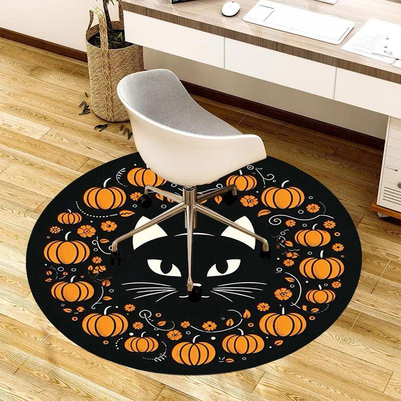 1pc Office Carpet Chair Mats Halloween Pumpkin Cat Round Placemat Perfect for Decorating Office Chairss, Or Bedrooms.YDT275