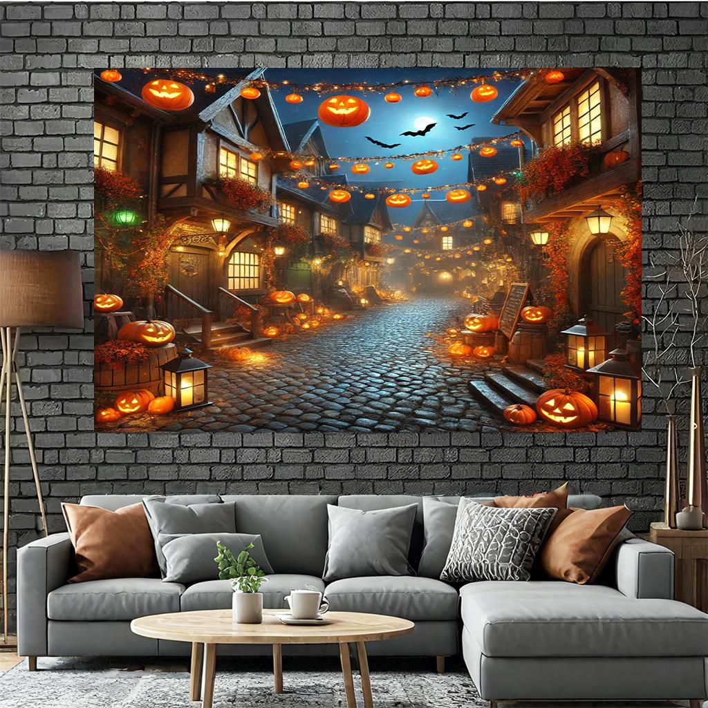 1 Halloween Street Scene Tapestry Background Suitable for Decorating Living Rooms Bedrooms Offices Homes Rooms and Parties