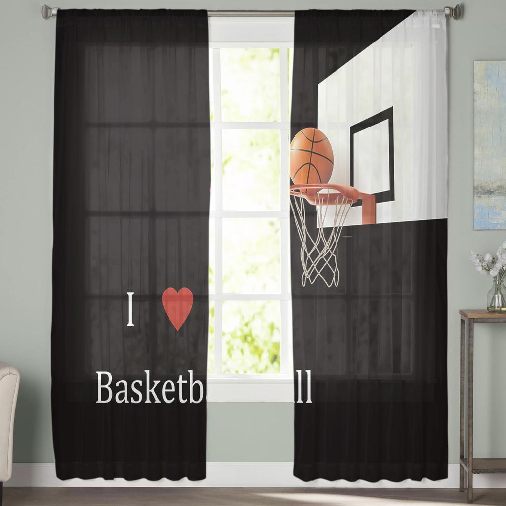 Basketball Sport Schwarz Tüll Vorhänge Für Wohnzimmer Dekoration Moderne Chiffon Sheer Voile Küche Vorhang