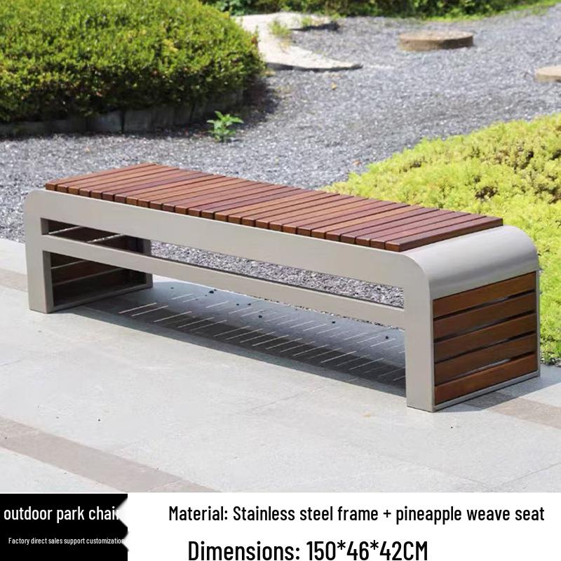 Stainless Steel & Solid Wood Outdoor Anti-Corrosion Park Bench for Garden or Courtyard Use