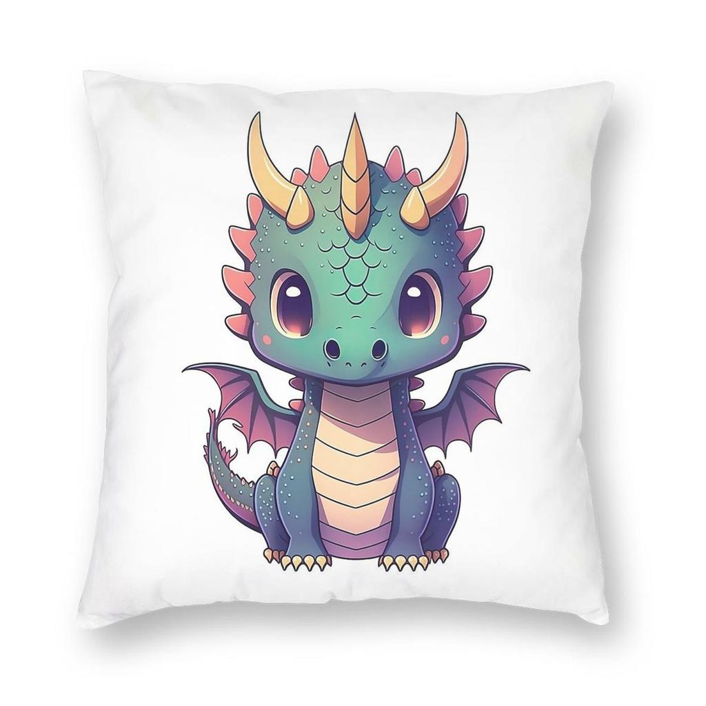 Young Dragon Kawaii Square Pillowcase Polyester Linen Velvet Pattern Zip Decor Sofa Seater Cushion Cover X