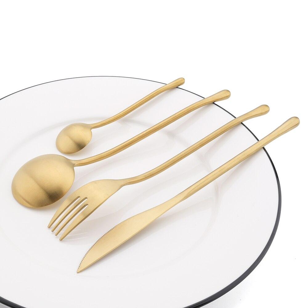 16Pcs/Set Matte Black Tableware Set 304 Stainless Steel Cutlery Knife Fork Spoon Dinner Set Brunch Dinnerware Kitchen Flatware