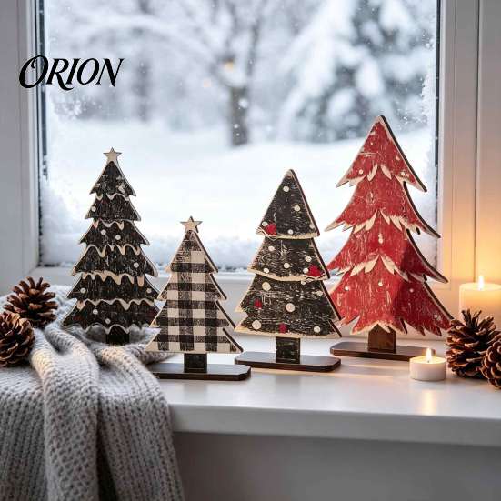 Desktop Xmas Party Centerpieces Rustic Christmas Tree Table Decoration, Vintage Wooden Standing Sign with Decor Base for Winter Home Office, Farmhouse