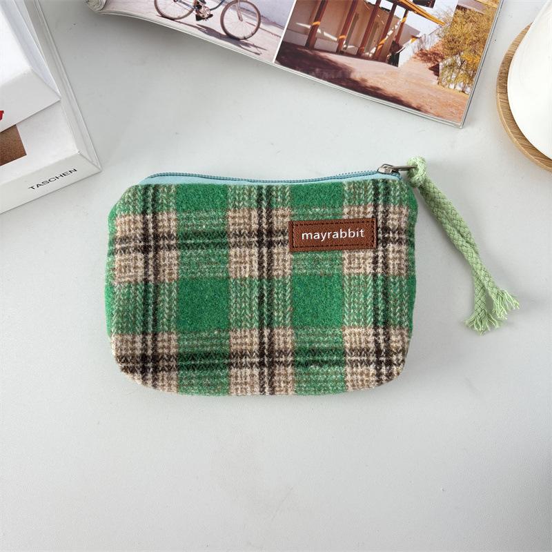British Style Plaid Wool Coin Purse - Retro Mini Clutch
