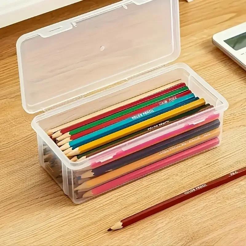 

4 Pack Clear Plastic Storage Boxes with Lids, Stackable Transparent Organizer Containers for Office Supplies, Art Crafts,Pencils