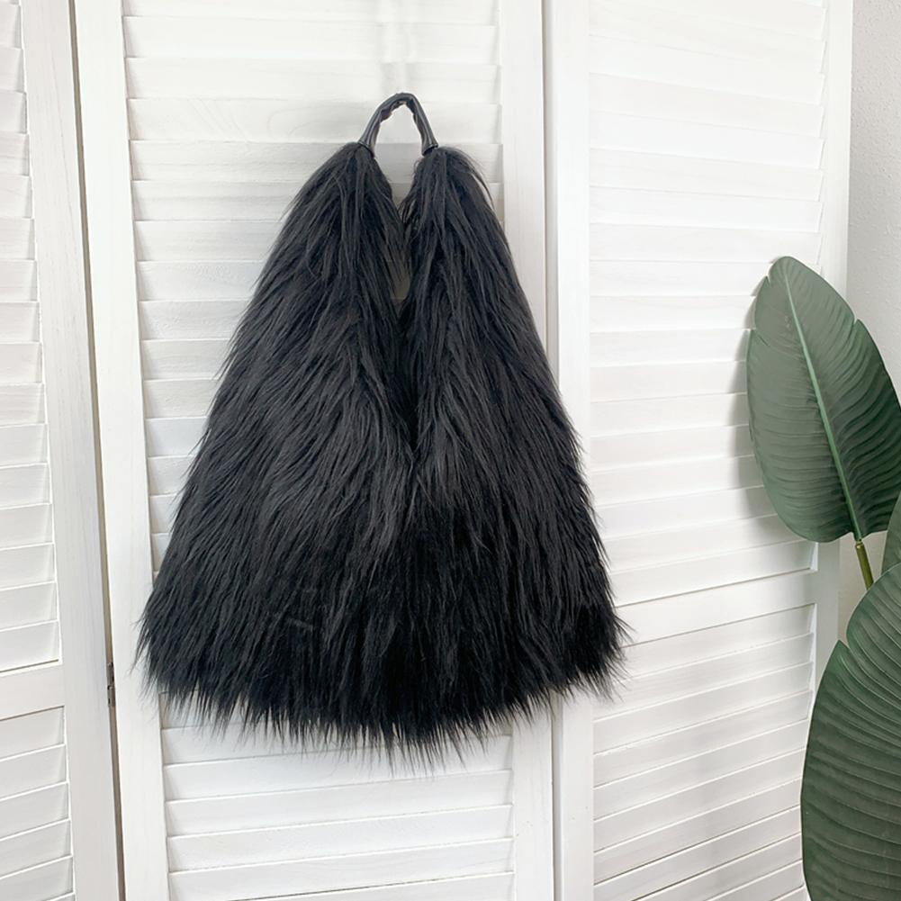 Women Fluffy Shoulder Bag Hasp Fuzzy Tote Handbag Casual Plush Tote Handbag Versatile Large Capacity Girl Satchel Bag