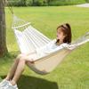 Hammock Swing Bed with Wood Bar, 2 Person Single Double Thickened Fabric Soft Canvas Portable Large Hanging Hammock