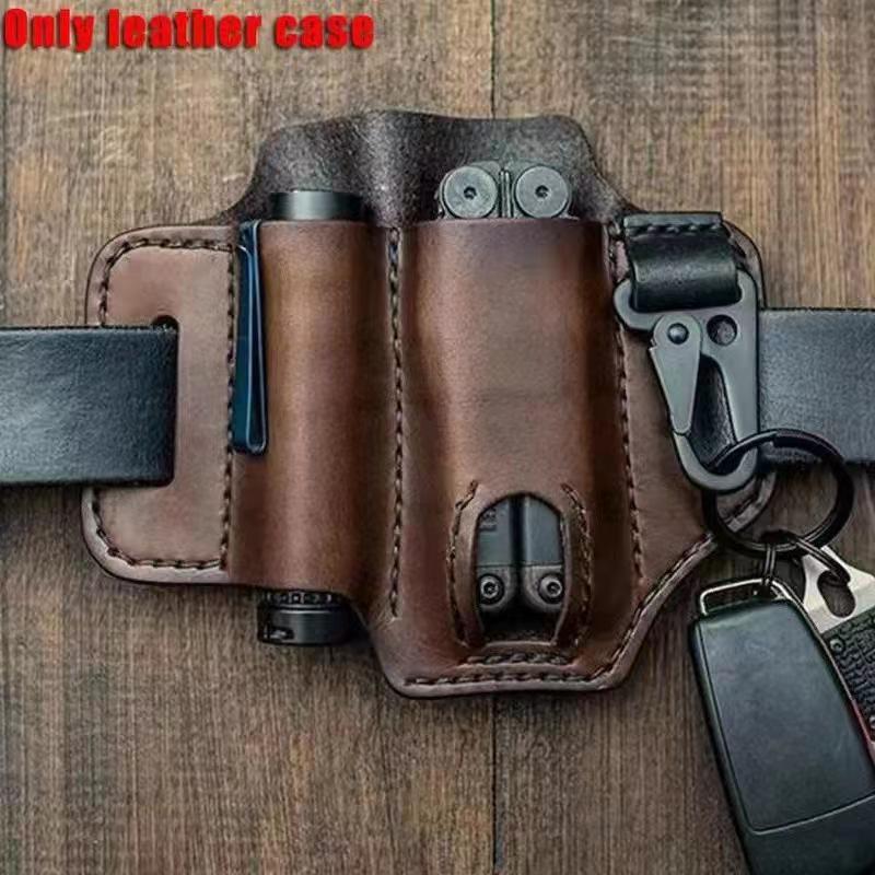 In-Stock Tactical EDC Tool Set: Leather Waist Bag with Flashlight & Keychain