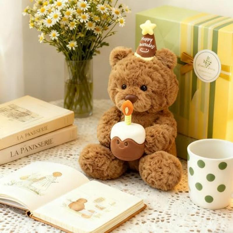 GYHWOFUL 30cm Teddy Bear Plush Toy Set with Cake & Hat, Cute Birthday Gift, Soft Stuffed Animal for Girls Boys Kids Christmas Birthday Present