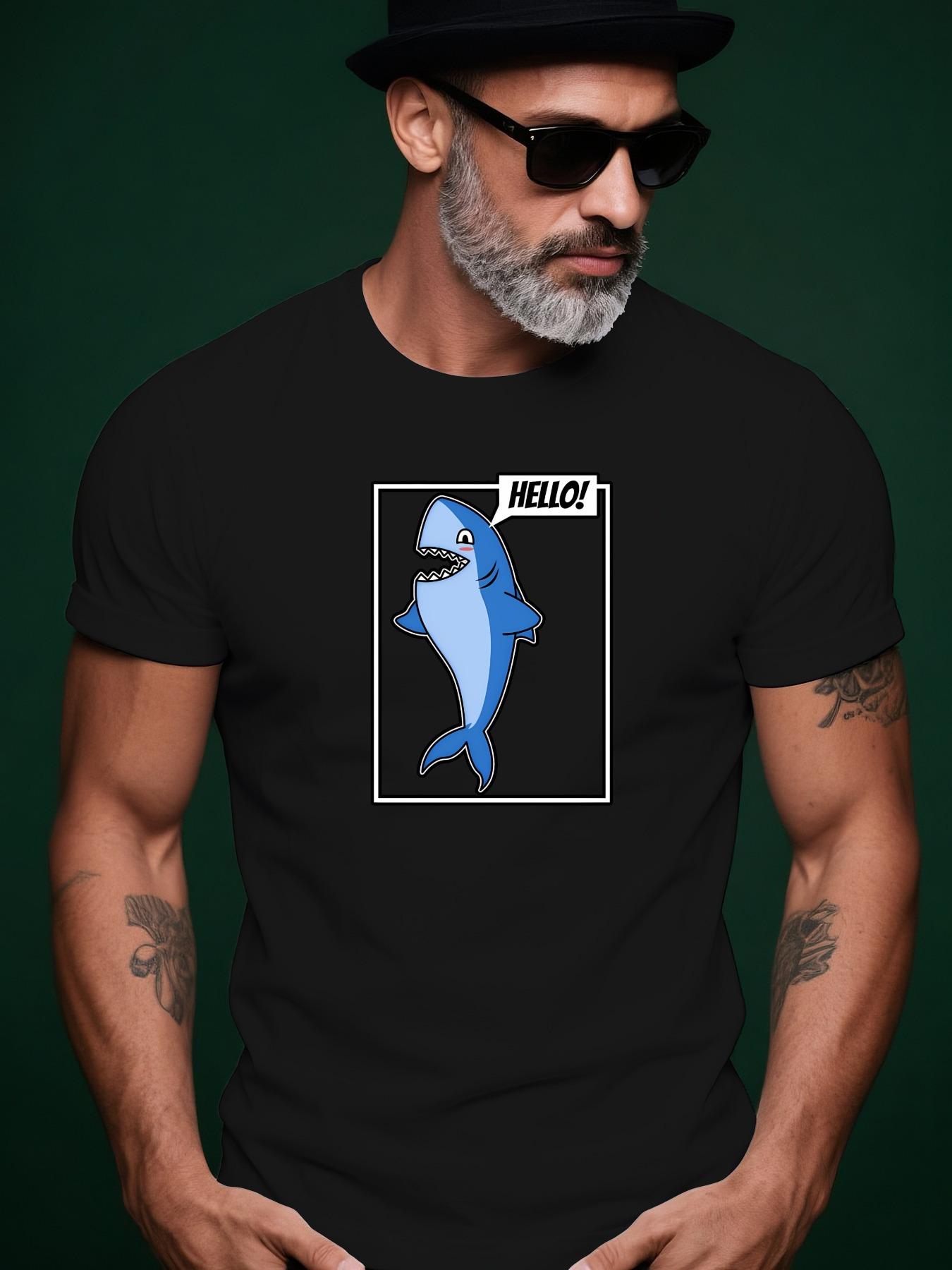 Summer Tshirt with Cartoon Shark Graphic - HELLO! Design XL