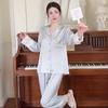 Ice silk pajamas women's 1011 spring and summer new long-sleeved silk satin light luxury high-end thin loungewear set