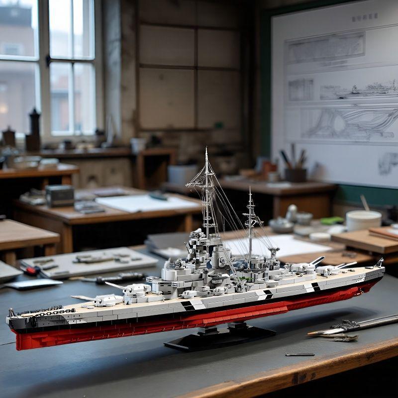 Compatible Bismarck Battleship Model Blocks - Military Assembly Toy for Boys