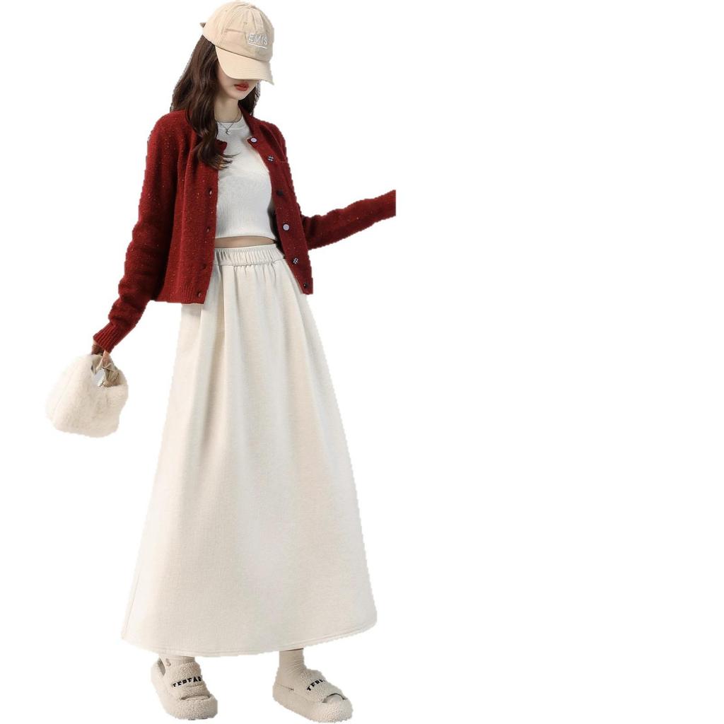 Off-White High Waist Glutinous Rice A-Line Skirt for Women - Slim, Flattering, Mid-Length, Yamamoto Style, Spring/Autumn/Winter 2025