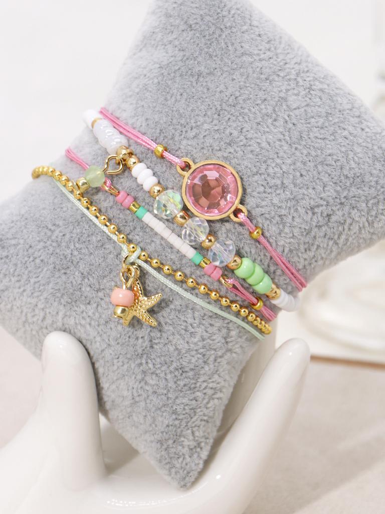 4pcs Fashionable Women's Bracelet Set Exquisite Colorful Bead Faux Handmade Rope Pendant Stackable Gift for Best Friend Holiday
