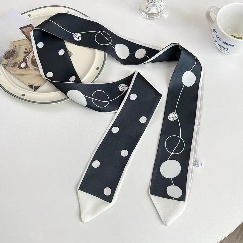Women Casual French Style Printed Hair Band Headwear Scarves 6.5cm*90cm