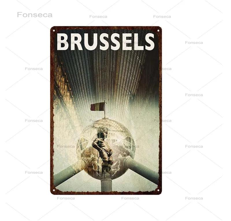 Paris Roma City Metal Sign Vintage Metal Plaque Travel Plates Decor For Bar Home Wall Decor Tin Sign Landscape Poster