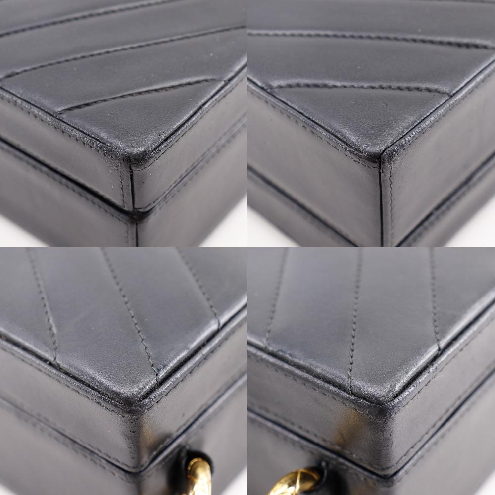 CHANEL Chevron COCO Mark Shoulder Bag V stitch vintage black lambskin Women Used