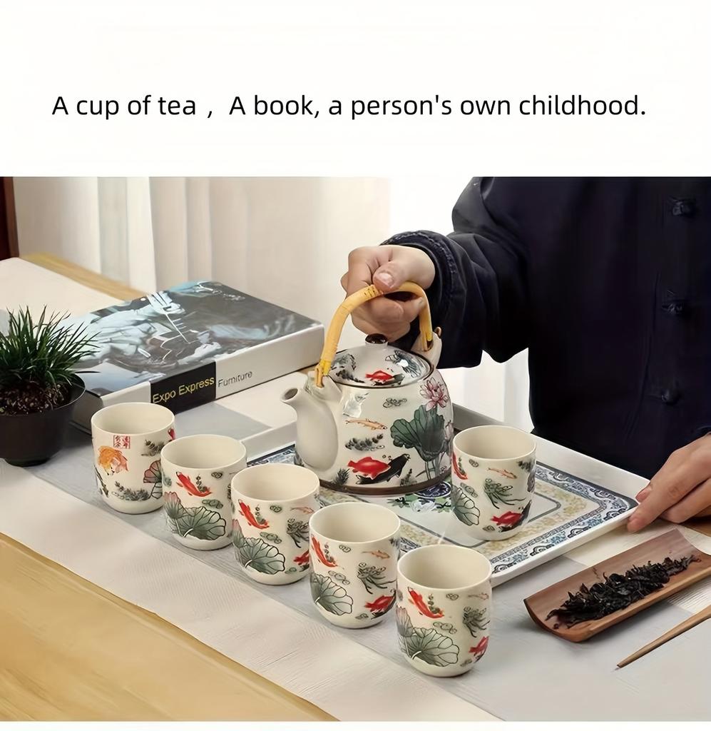 1set Ancient Chinese Ink Painting Ceramic Tea Set 7pcs Large Capacity Teapot With Tea Cups Afternoon Tea Set Gift For Tea Lovers Tea Accessories