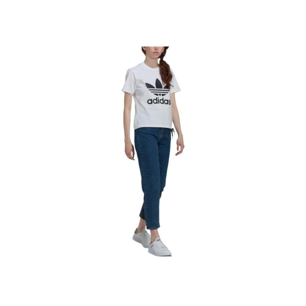 Adidas Originals Clover SS22 Logo Print Drawstring Side Crew Neck Short Sleeve T-Shirt Women Tops White HS2598