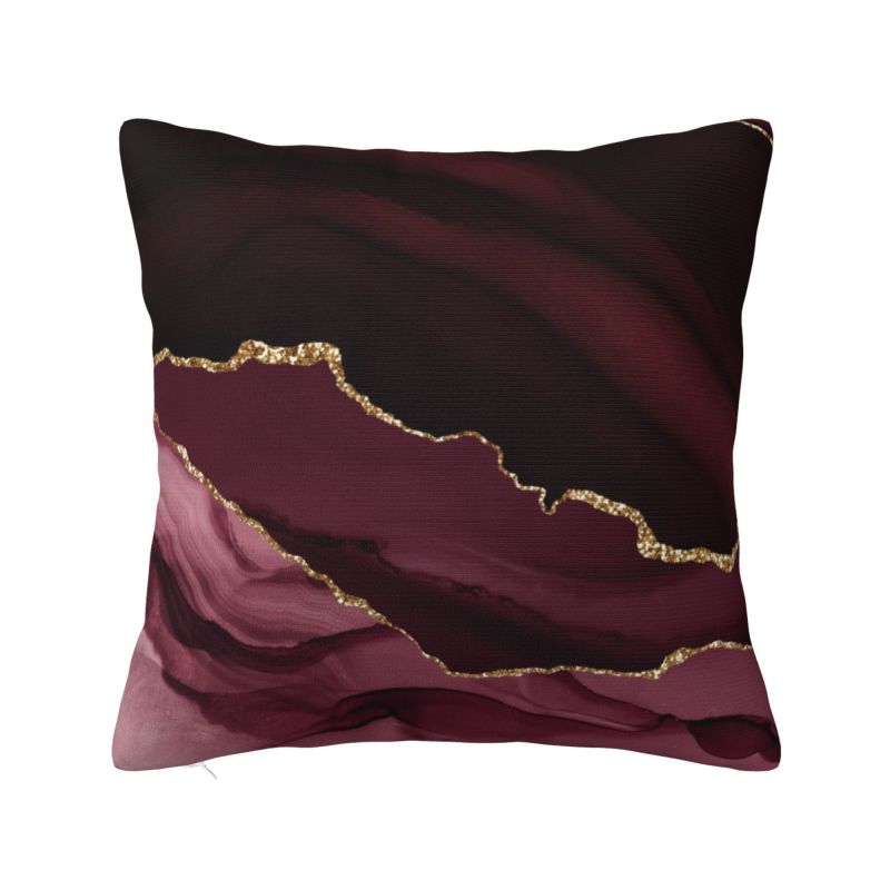 Custom Modern Burgundy Maroon Geode Agate Cushion Cover Velvet Marble Texture Gold Throw Pillow Case Decoration