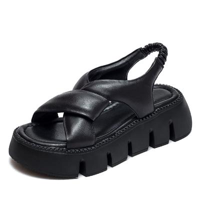 Mode Keile Plattform Sommer Sandalen Frauen Casual Open Toe Schuhe Kreuz Echtes Leder Stil Zurück Strap Sandalen flip-flops
