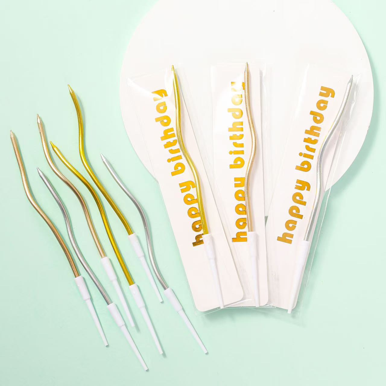 

Candle Single Pencil Bend Wax Independent Packaging Gold Plated Silver Single Curve Candle Holiday Cake Decoration