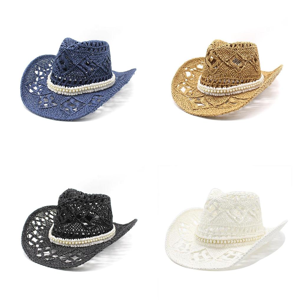 Western Cowboy Straw Hat With Wide Brim For Summer Sun Protection And Outdoor Activities