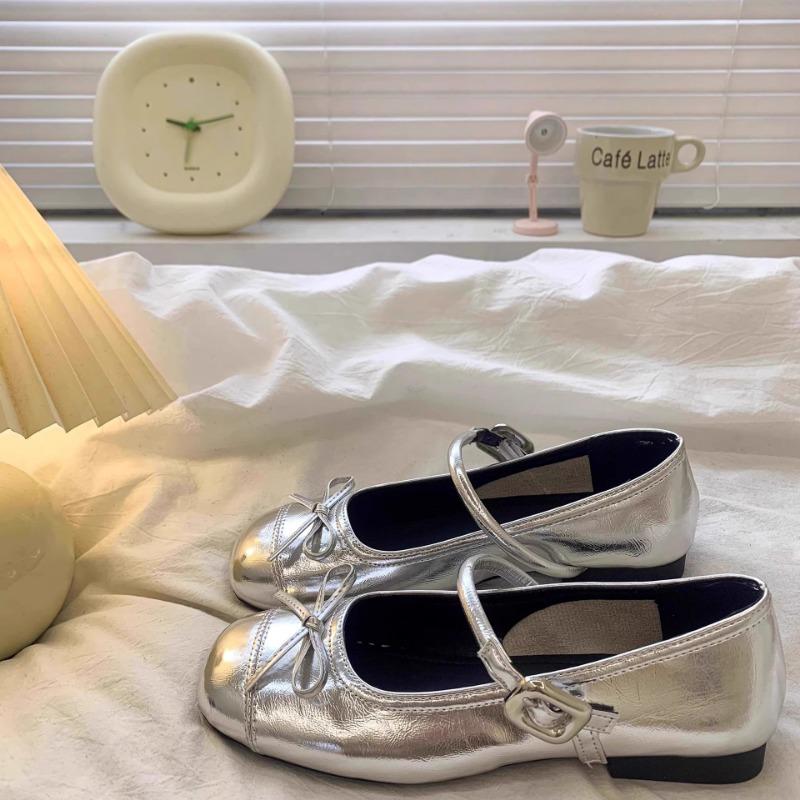 Girls Round Toe Bowknot Flat Shallow Mouth Mary Jane Casual Leather Shoes
