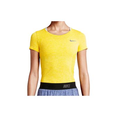 Solid Color Logo Round Neck Short Sleeve T-Shirt Women Tops Yellow 725662-741