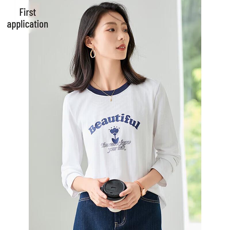Chushen Women's Letter Print Long Sleeve T-Shirt