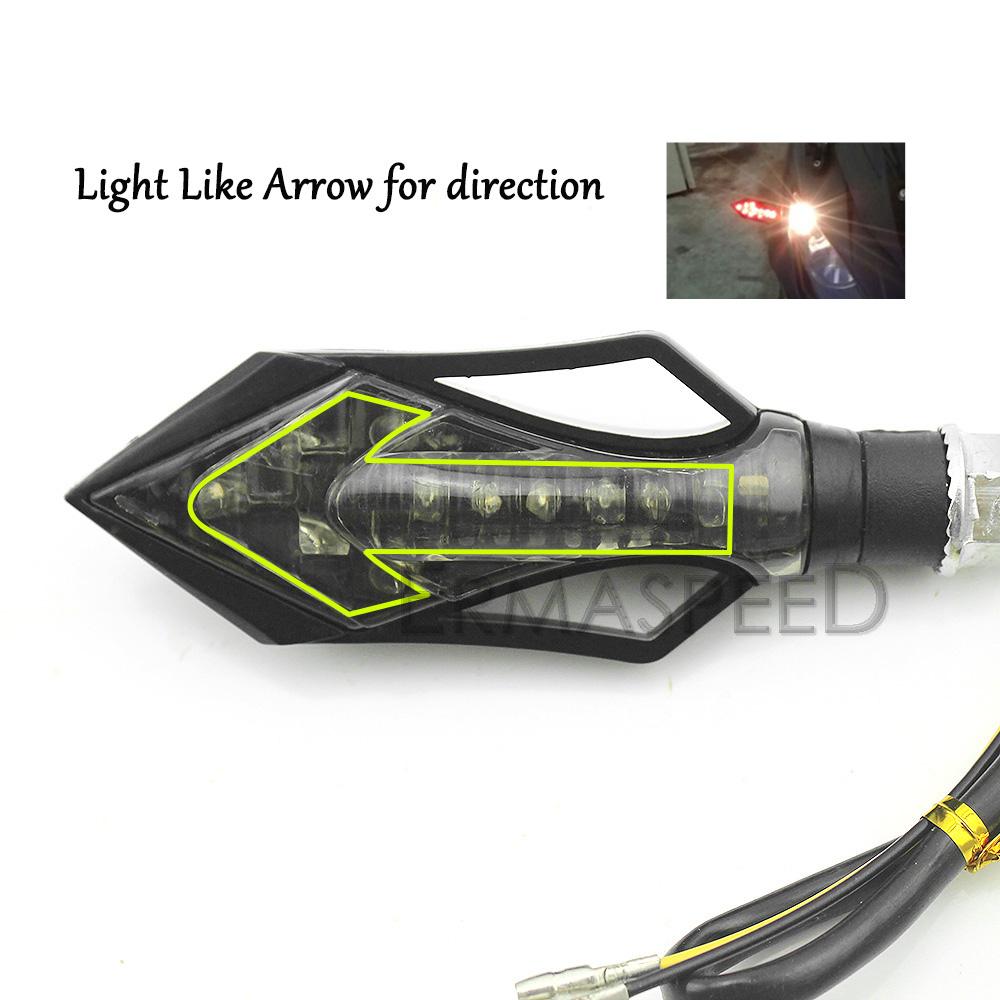2PCS Arrow LED Motorcycle Turn Signals Blinker Flashing Steering Lights Warning Front Rear Indicators For Motorbike