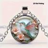 Vintage Creative Hummingbird with Flower Floral Pattern Round Pendant Necklace Ornament