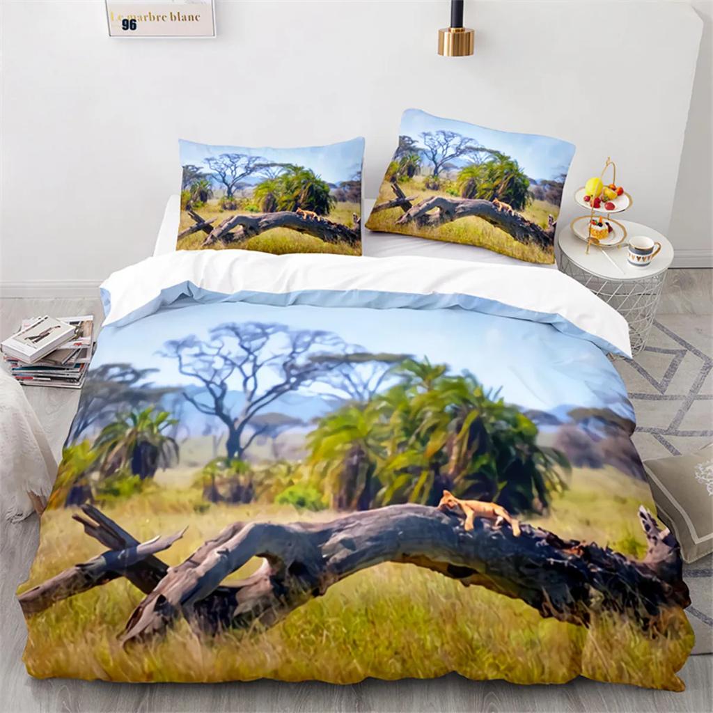 Lion Tiger And Leopard Animals Duvet Cover For Children Teen Wild Animals Theme With Pillowcases For Bedroom Decorations Queen