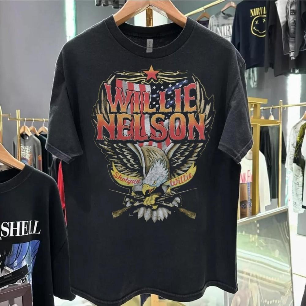 Willie Nelson Shotgun 90s Basic Black Remake Design T shirt Unisex NH24958 S