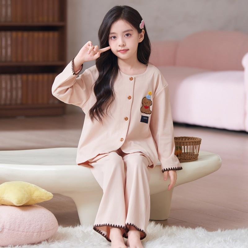 100% Cotton Long Sleeve Girls Pajamas Set Cartoon Print Sleepwear Kids 8 Years Comfortable Home Outfit