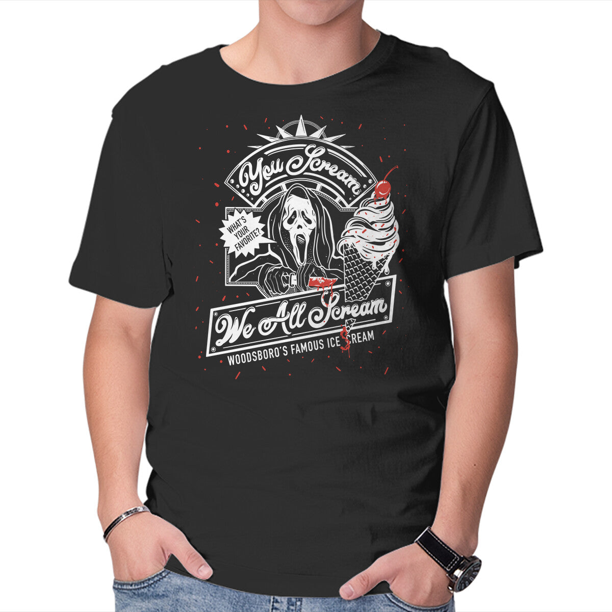 Unisex Crew Neck T-Shirt We All Scream Graphic Short Sleeve Casual Tee S