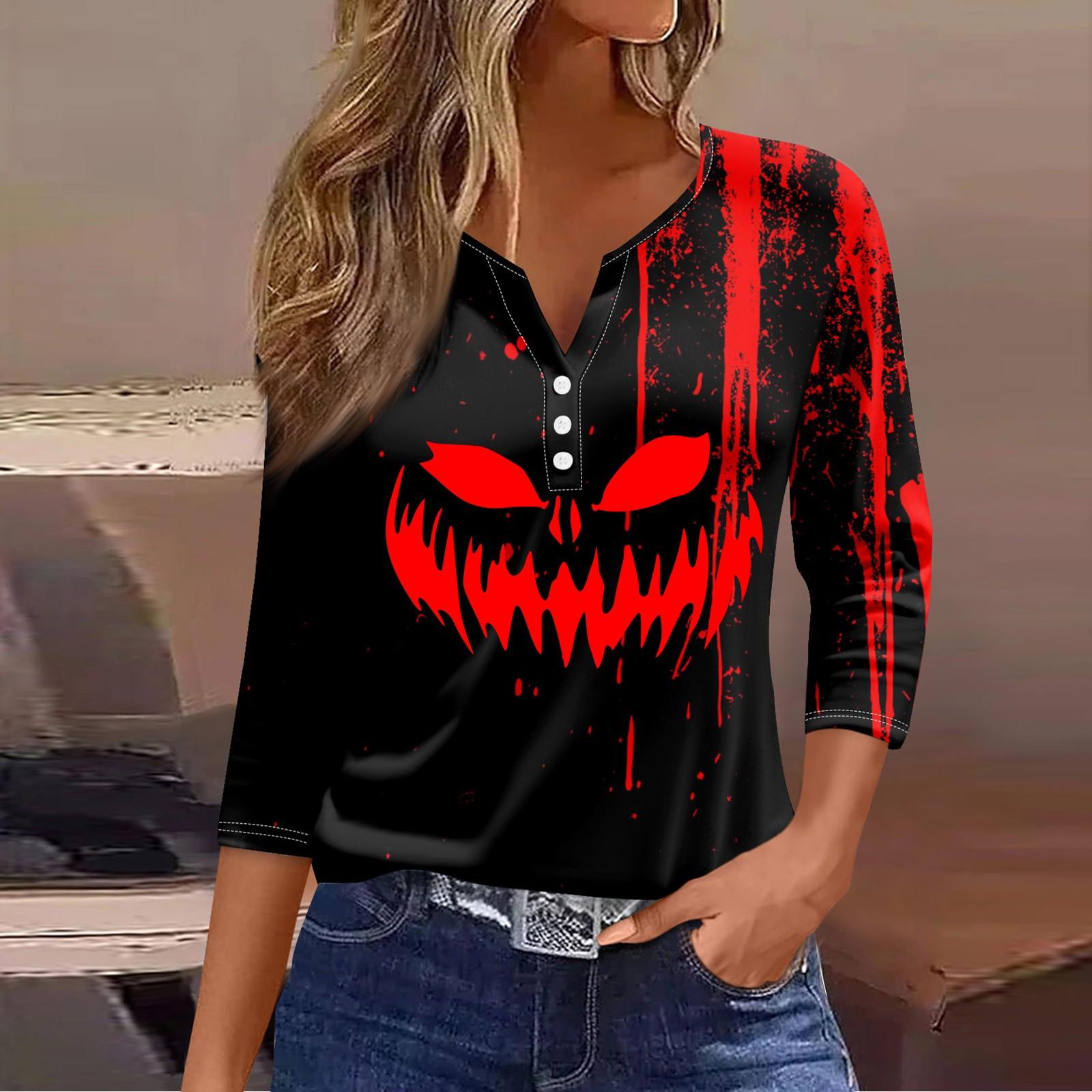 

Women s Fashion Casual Three-quarter Sleeve Halloween Letters Print Top XXL Кіновар