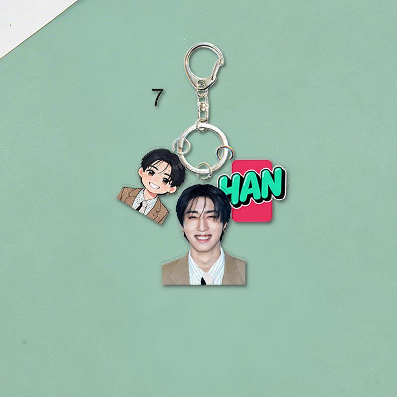 Stray Kids Porte-clés Acrylique Membre Portrait Cartoon Mignon Étiquette Nom Pendentif Charme Sac Porte-clés Support Ventilateur Marchandise Objet de Collection Cadeau