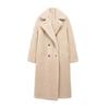 Winter Damen Lässig Uni Mantel Zweireihiger Fleece Mantel Lockere Passform Langer Mantel Damen Vintage Übergroße Lange Jacke