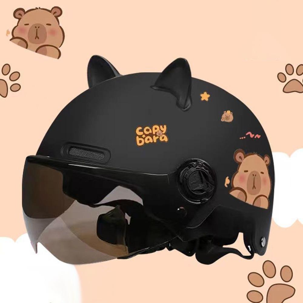 Capybara Sticker Electric Bicycle Helmet Breathable Sunscreen Cycling Helmet Safety with 3D Cat Ears Motorcycle Headgear for