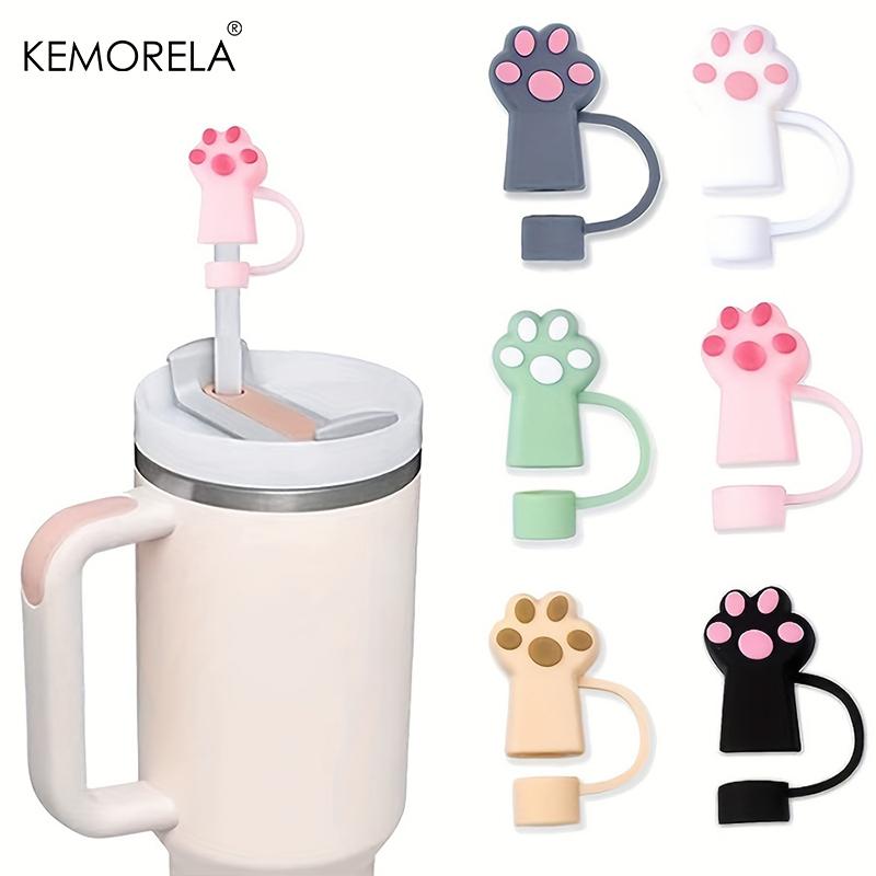 4PCS Cartoon Cute Cat Paw Straw Cap Straw Lids For Car Cups Silicone Straw Top Lids Reusable Silicone Soft Protector Cover