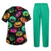 Damen Kostüm Set mit kurzen Ärmeln, Halloween-Print und Taschen - 2-teiliges Oberteil und Hose für Rollenspiele