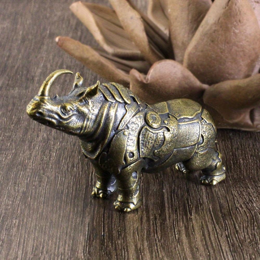 1pc Brass Do Old Solid Rhinoceros Sculpture Desktop Study Car Office Animal Decoration Creative Small Ornaments Car Decoration
