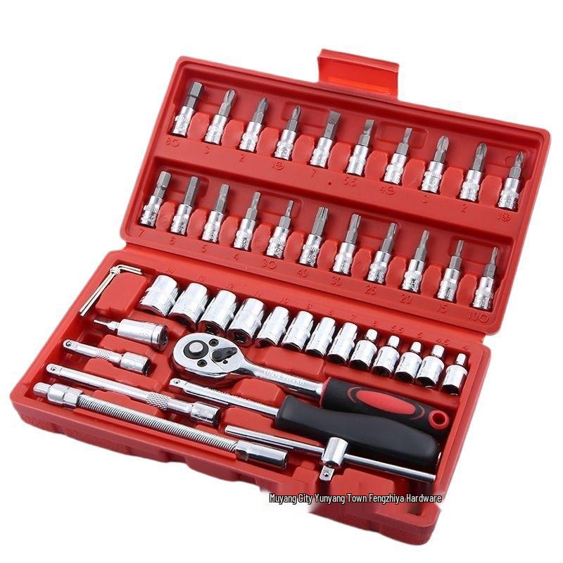 46-Piece Car & Motorcycle Repair Tool Set - Socket, Ratchet Wrench, Hex Key