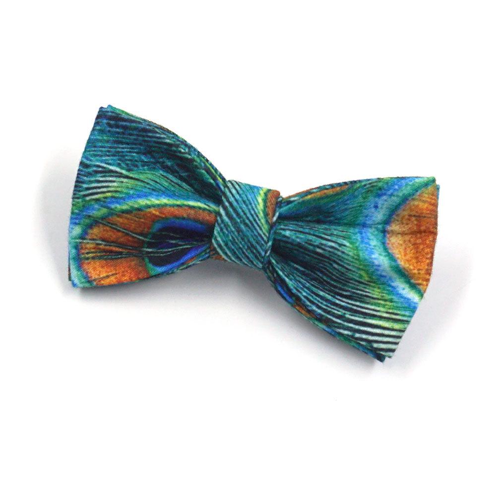 Mihha Boss Peacock Feather Print Cat & Dog Collar with Bell and Bow Tie Large