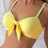 Dámský jednobarevný bikiny set s mašlí Nastavitelný top s halter krkem Plavky, Sexy žlutý 2dílný plážový oděv