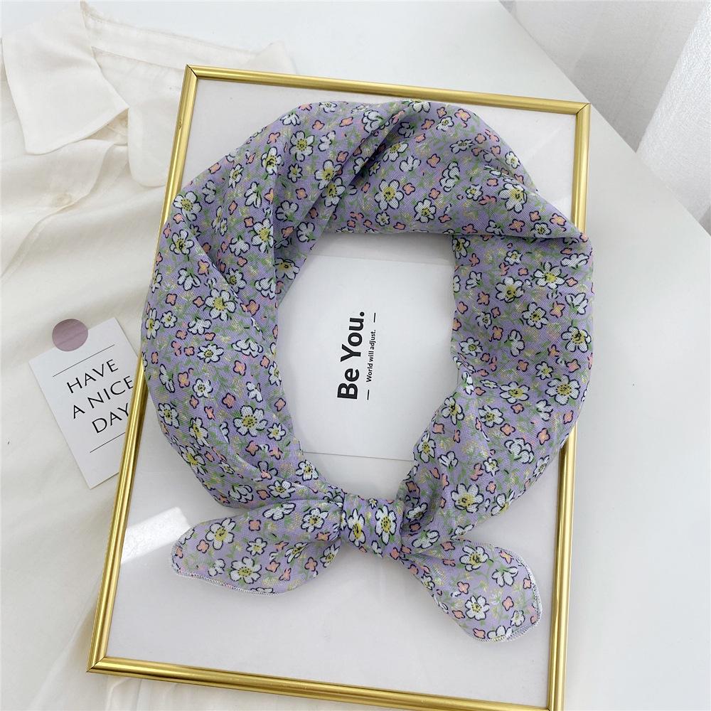 Floral Cotton Linen Silk Scarf: Women's Square Headband for Spring, Summer, Autumn - Korean Fresh Style