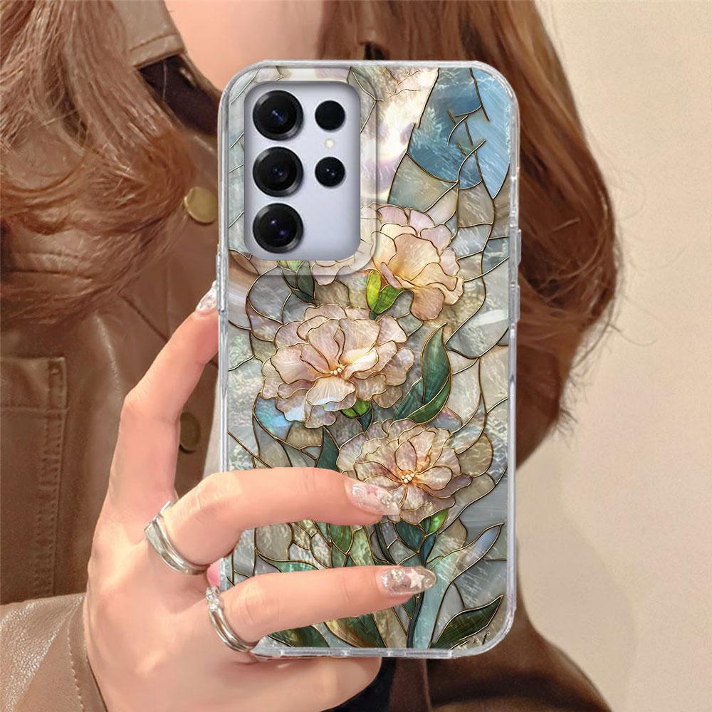 Phone Case For Samsung Galaxy S24 S26 Ultra S22 S23 S21 Plus S20 FE Korean Retro Artistic Gradient Rose Flowers Women Tpu Cover Shockproof Silicone