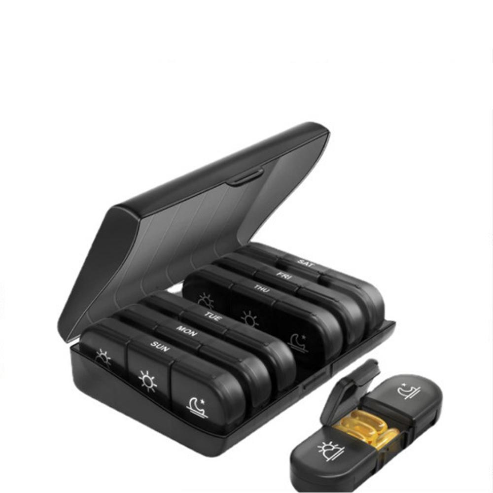

2PCS Weekly Pill Organizer Box-7 Days×3 Times a Day Black Plastic Pill Case Morning Noon Night Portable Travel Medicine Storage
