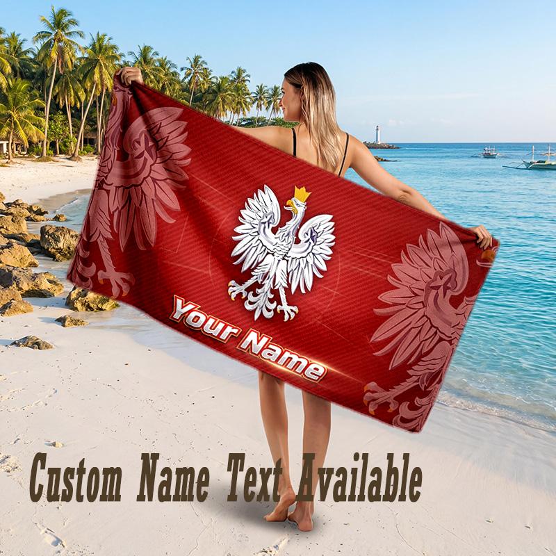 Poland Design Beach Towel Custom Text Large Towel for Beach Vacation